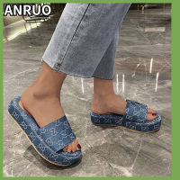 Anruo 2023เย็บปักถักร้อยใหม่,รองเท้าแตะพื้นหนา,เพิ่มตัวอักษรแพลตฟอร์มกันน้ำ,รองเท้าแตะ,ใส่เค้กหลวม Ins,