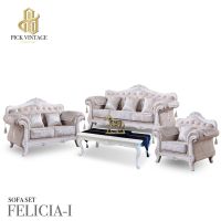 FELICIA-I SOFA SET : ชุดโซฟาหลุยส์ 3ชิ้น (3+2+1ที่นั่ง) พร้อมหมอนอิงและโต๊ะกลางสุดหรู รุ่น “เฟลิเซีย-1 สีครีมประกาย