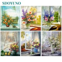 SDOYUNO Oil Picture 40x50cm Paint By Numbers For Adults HandCraft Window Flower Series Painted on Canvas Still life Home Decor