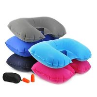 Soft 3Pcs Car Flight Travel Inflatable Neck Rest Cushion U Pillow Eyeshade Earplugs Car Accessories Supplies Products Travel pillows