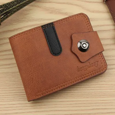 Boy Students Wallet PU Leather Mini Short Button Hasp Lightweight Simple Fashionable Coin Bag Bank Card Holder Academic Style
