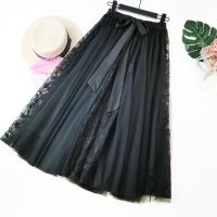 【CW】 Fashion Tutu Tulle Skirt Korean Bow Waist Pleated Female School Spodnica