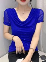 ฤดูร้อน T เสื้อผู้หญิงแขนสั้น V คอเสื้อยืดผู้หญิง Tops Tees Blusas Mujer De Moda 2023 เสื้อผู้หญิง T เสื้อเสื้อยืด G200