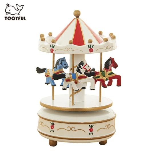 Tooyful round carousel music box with 4 rotatable horses mechanical - ảnh sản phẩm 3