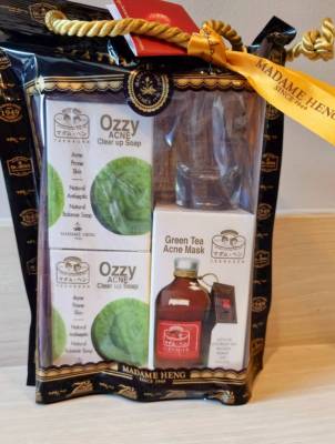 มาดามเฮง มาดามเฮงแท้ ผงมาร์คหน้าชาเขียว+สบู่ออสซี่แอคแน่ Tea Mark 50g.+ Ozzy soap 50gx2 ก้อน