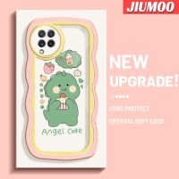 JIUMOO เคส M22ลายการ์ตูน4G A22 5G A22กาแล็คซี่เลนส์กล้องถ่ายรูปสร้างสรรค์เค้กรูปไดโนเสาร์สุดน่ารักขอบเคสโทรศัพท์แบบใสสุดสร้างสรรค์เคสป้องกันแฟชั่นกันกระแทกเคสโปร่งใสซิลิโคนนิ่ม