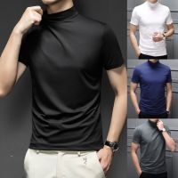 Ready❤ Mens Ice Silk Half Turtleneck Short Sleeve T-shirt Bottoming Shirt