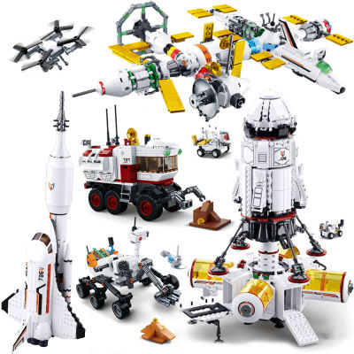 ใหม่ Sluban City Space Ship Shuttle Rocket ยานอวกาศ Station นักบินอวกาศรุ่น Building Blocks ของเล่นเด็ก Creative ชุด Moon Detector