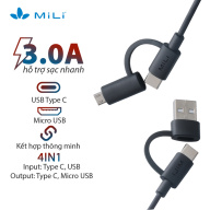 [MUA 2 GIẢM 5%] Cáp sạc MiLi 4in1 gồm 2 cổng outputs Micro USB, Type-C dòng điện 3A hỗ trợ sạc nhanh - BẢO HÀNH CHÍNH HÃNG - HX-L41 màu đen thumbnail