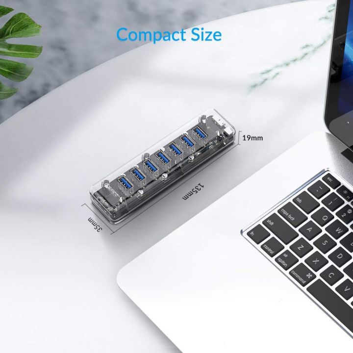 orico-7-พอร์ต-ความเร็วสูงสุด-usb-3-0-ฮับ-สีโปร่งใส-พร้อมพาวเวอร์ซับพลาย-5v