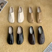 Women Flats Moccasins Round Split Toe Shallow Lazy Slip On Mules Leather Shoes Soft Loafers Slip Tabi Ninja Female Cozy Flats