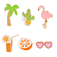 Flamingo Tree Cactus Enamel Pins Love แว่นตาน้ำส้มการ์ตูนเข็มกลัด Denim แจ็คเก็ต Lapel Pin ปุ่ม Badge เครื่องประดับ Gifts