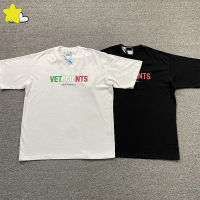 อิตาลีธง Vetements เสื้อยืดผู้ชายผู้หญิง1:1ที่มีคุณภาพที่ดีที่สุดฤดูใบไม้ผลิฤดูร้อนสีตัวอักษรโลโก้ขนาดใหญ่สบายๆ VTM เย็บปักถักร้อยด้านบน T