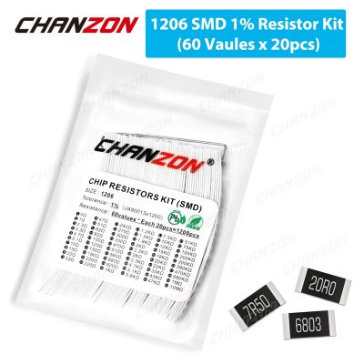 60 Values x 20Pcs SMD 1206 Resistors Assorted Set 1200 Pcs 0ohm - 10M Ohm 1/4W Watt 1% High Precision Film Chip Resistance Kit