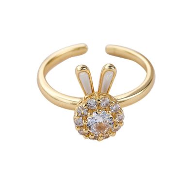 แหวนกระต่ายหมุนแฟชั่นสำหรับผู้หญิงสีทองยอดนิยมเพทายหมุนได้แหวนปรับขนาดได้ลดลงจัดส่งของขวัญปาร์ตี้
