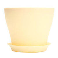 Plastic Plant Flower Pot Planter With Saucer Tray Round Gloss Home Garden Decor, Beige Upper Caliber -, 14cm / 5.51"