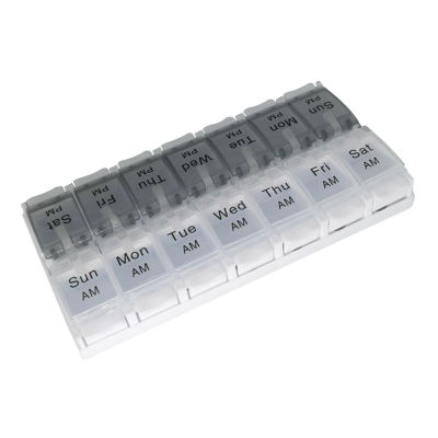 Portable Reusable For Vitamins Push Button Weekly 14 Compartment AM PM 7 Day 2 Times Home Travel Dispenser Pill Box
