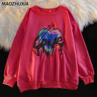 เสื้อกันหนาวคอกลมแขนยาวผู้หญิง MAOZHUXIA มีความรักกราฟฟิตี