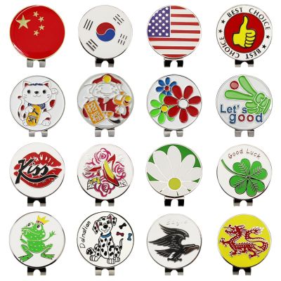 1.18" Golf Ball Mark w Magnetic Golf Hat Clip 30mm Korean American Chinese Flag Kiss Flower Eagle Dragon Golf Marker Drop Ship Towels