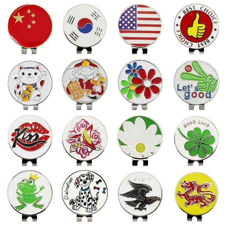 1-18-golf-ball-mark-w-magnetic-golf-hat-clip-30mm-korean-american-chinese-flag-kiss-flower-eagle-dragon-golf-marker-drop-ship-towels