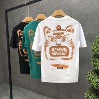 ? Mens T-shirts● Cartoon T-shirt male tiger ins popular logo half sleeve 2022 new printing trend of mens clothing half-length sleeves with short sleeves in summer