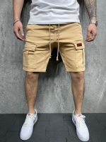 Mens Summer Breeches and Shorts Woven Pocket Paste Leather Cargo Shorts Homme classic Brand Clothing Casual Shorts