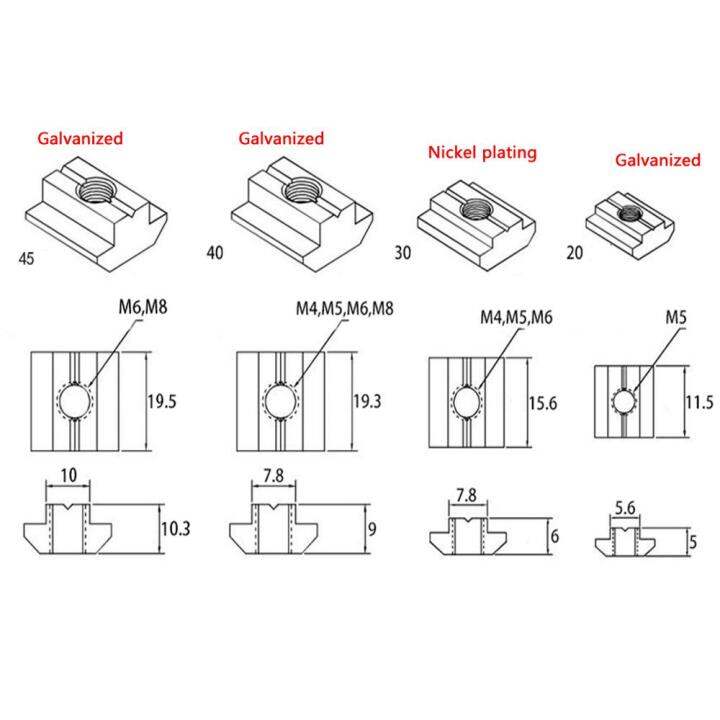 m3-m4-m5-m6-m8-m10-t-block-square-nuts-t-track-sliding-hammer-nut-for-fastener-aluminum-profile-2020-3030-4040-4545-nails-screws-fasteners