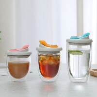 FOURETAW 450ml Glass Wall Insulated Drinking Cup Juice Transparent Egg-shaped With Lid 350ml Layers Walls Mug