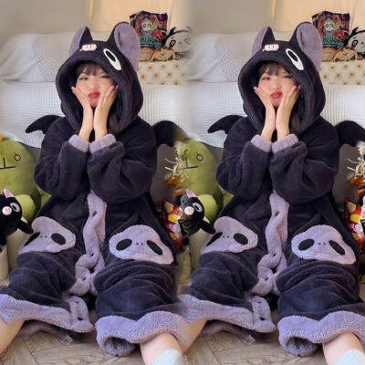 Little Bat Sleepwear ผู้หญิงฤดูใบไม้ร่วงฤดูหนาวขนแกะปะการังนักเรียนน่ารักยาว Sleepwear บ้านเชื่อฟังกรุงเทพฯ การจัดส่งที่รวดเร็ว