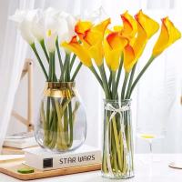 30Pcs Latex 7ซม. Calla Lily ดอกไม้ตกแต่งสำหรับงานแต่งงานหน้าแรก Centerpieces Decor ประดิษฐ์ Foral ช่อดอกไม้37ซม.