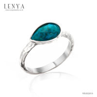 Lenya Jewelry แหวนเทอร์ควอยซ์(Turquoise)  ตัวเรือนเงินแท้ 925 ชุบทองขาว