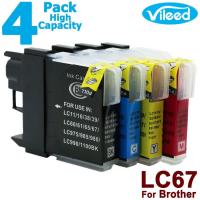 4 Pack compatible LC67 BK C M Y Ink Cartridge Full Set for Brother DCP-185C DCP-385C DCP-395CN DCP-585CW DCP-J715CW DCP-6690CW MFC-490CW MFC-J615W MFC-790CW MFC-795CW MFC-990CW MFC-5490CN MFC-5890CN MFC-6490CW Printer - LC67BK LC67C LC67M LC67Y