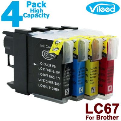 compatible4 Pack LC67 BK C M Y Ink Cartridge Full Set for Brother DCP-185C DCP-385C DCP-395CN DCP-585CW DCP-J715CW DCP-6690CW MFC-490CW MFC-J615W MFC-790CW MFC-795CW MFC-990CW MFC-5490CN MFC-5890CN MFC-6490CW MFC-6890CDW Printer - LC67BK LC67C LC67M LC67Y