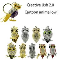 USB Flash Drive Diamond Metal Material Owl Necklace Cartoon Animal Keychain USB 2.0 Flash Drive U Disk 4GB 16GB 32GB Flash Drive