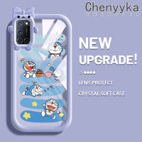 เคส Chenyyka สำหรับ OPPO A52 A72 A92 4G เคสการ์ตูนนำโชครูปสัตว์ประหลาดน้อยโดราเอมอนสเตอร์ตัวเล็กๆแบบผูกโบว์ปลอกนิ่มทนต่อการขัดถูเคสโทรศัพท์โปร่งใสฝาครอบป้องกันเลนส์กล้องถ่ายรูปซิลิก้าเจล TPU