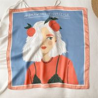 ☏  Cute Cat Neckerchief Design Satin Headband Shawl Silk Square Scarf For Women Head Wraps Female Foulard Print Hair Bands Bandana