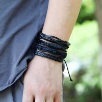 10Pcs Set Black Wrap Woven New Fashion Handmade Men Bracelets Women Leather Bracelets Men Bangle Wholesale Jewelry Gift Charms and Charm Bracelet