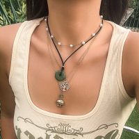 Kunjoe Bohemian Metal Mushroom Tree Pendant Necklaces For Women Men Punk Imitation Pearl Link Chian Choker Necklace Party Gift