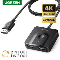 UGREEN HDMI Switch 4K60Hz พร้อมสาย HDMI 3.3FT,ตัวแยกสัญญาณที่รองรับ HDMI แบบสองทิศทาง2 In 1 Out HDMI Switcher 2 In 1 Out