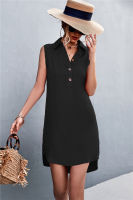 Spot parcel post2022 Summer New eBay Hot Sale V Collar Button Sleeveless Vest Split Dress Casual Short Skirt