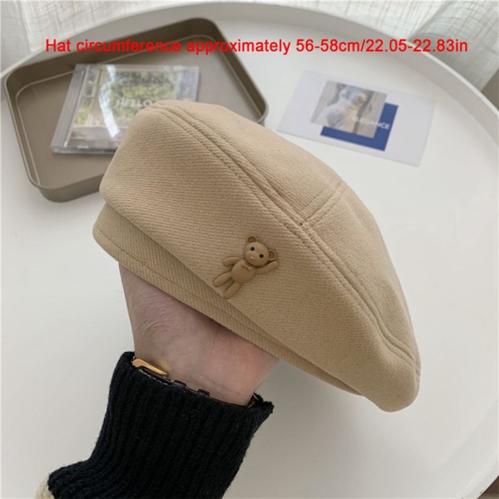 lahde-หมวกหมวกกลมขนสัตว์หมีการ์ตูนใหม่หมวกไร้ปีกจิตรกรอังกฤษหมวกรูปแปดเหลี่ยมหมวกถักทรง-beanie
