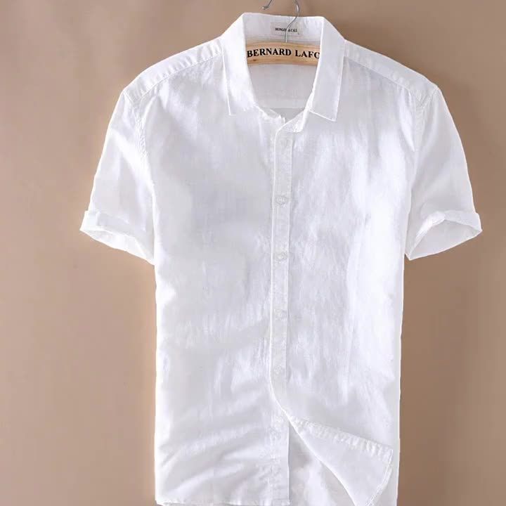 Baju Linen Kapas Lengan Pendek Putih Yang Sederhana dan Segar Bahan ...