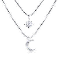 100% PURE 925 SILVER STAR &amp; MOON NECKLACE WITH PREMIUM STONES SPE-5506