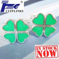 【In-Stock】 Gift Pop Green Four-Leaf Clover Cufflink Cuff Link 2 Pairs โปรโมชั่นจัดส่งฟรี