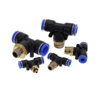 10PC Pneumatic Fitting Air Connector T Shape Tee PB 4mm 6mm 8mm 10mm 12mm Hose Pipe M5 1/8" 1/4"  3/8" 1/2"  Male Thread Coupler Pipe Fittings Accesso