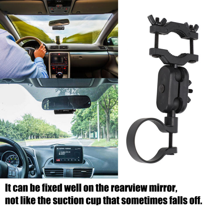 กระจกมองหลังพลาสติกใช้งานง่ายรถยนต์ที่เชื่อถือได้ตัวยึดกล้องโลหะแท่นวางหมุนได้สีดำสำหรับรถยนต์