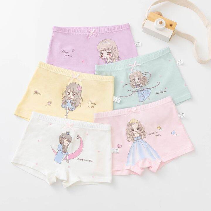 5pcs-ผ้าฝ้ายชุดชั้นในสำหรับเด็ก-soft-girls-กางเกงน่ารักเจ้าหญิง-breathable-บ็อกเซอร์นักศึกษากางเกง