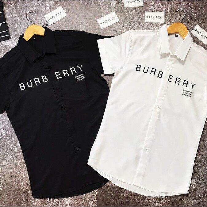 FREESHIP + SALE 36%] Áo sơ mi Nam Nữ Áo sơ mi tay ngắn Burberry kẻ ngang  ngực 