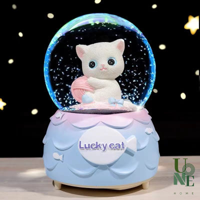 UoneHome พร้อมส่ง ♥ H026 กล่องดนตรีลูกแก้วแมวลัคกี้ เรืองแสงน่ารัก ของขวัญวันเกิด  ♥ รับห่อของขวัญ พร้อมเขียนการ์ด ♥