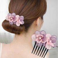 Silk yarn pearl hair comb Adult Lady Rose comb hair ornament seven tooth coiled hair headdress